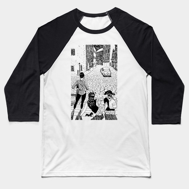 mediterranean street Baseball T-Shirt by Diegogue